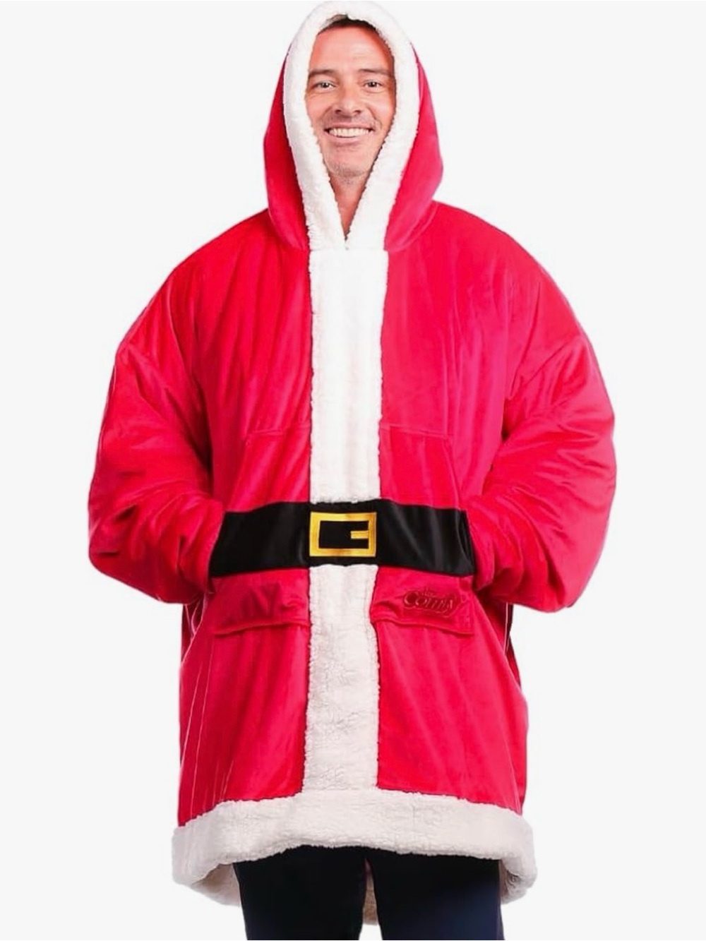 New Comfy Santa Claus Fleece Pullover Hoodie Red White Men’s Wearable Blanket